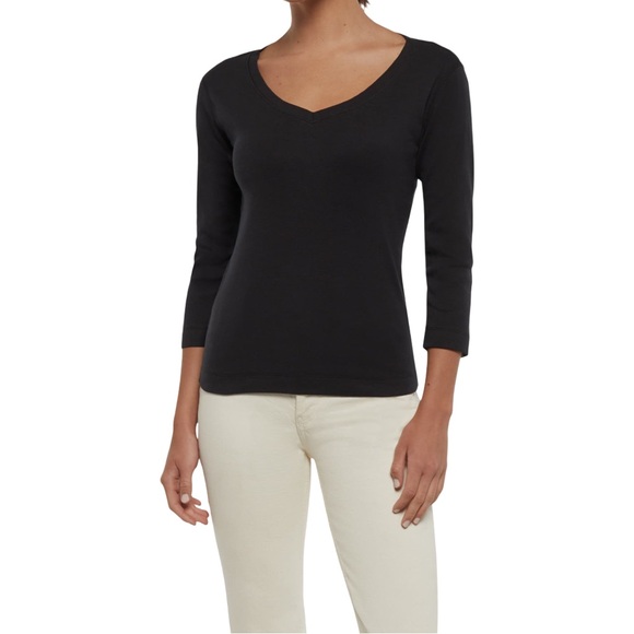 Three Dots | Women’s Black V-Neck 3/4 Sleeve Tee T-Shirt Size Medium NWT - Picture 1 of 7